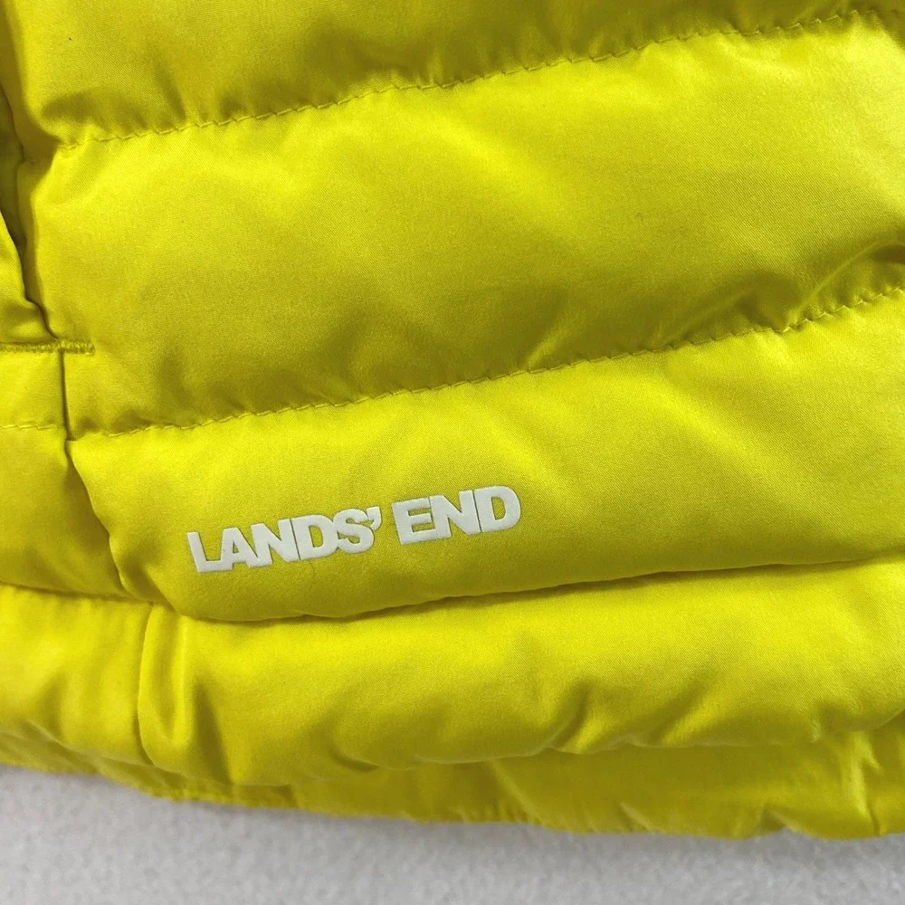Lands End Puffer Vest Womens M Yellow Quilted Full Zip Outdoors Gorpcore Layer